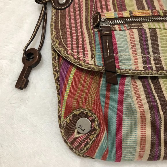 Fossil Multicolor Canvas Purse Handbag Boho Striped Shoulder CrossBody Bag - Picture 4 of 10